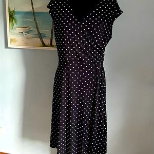 Talbots navy blue and white polka dot dress